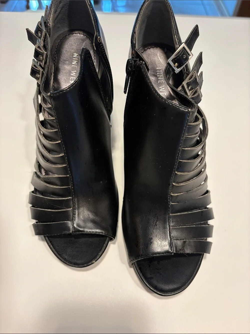 Nine West Black Strappy Peep-Toe Stiletto Booties